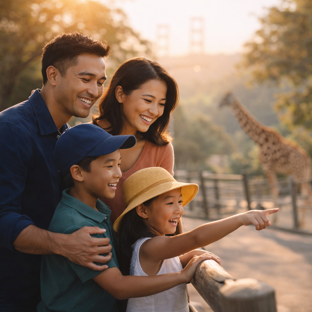 Family enjoying wildlife at a California zoo with discounted BayPass Club tickets